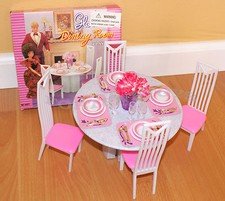 GLORIA FURNITURE DOLL HOUSE 4 CHAIRS DINING ROOM TABLE CHAIRS PLAYSET FOR BARBIE
