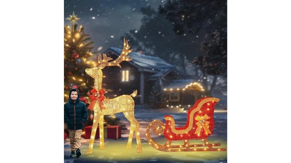 gold lighted reindeer sleigh