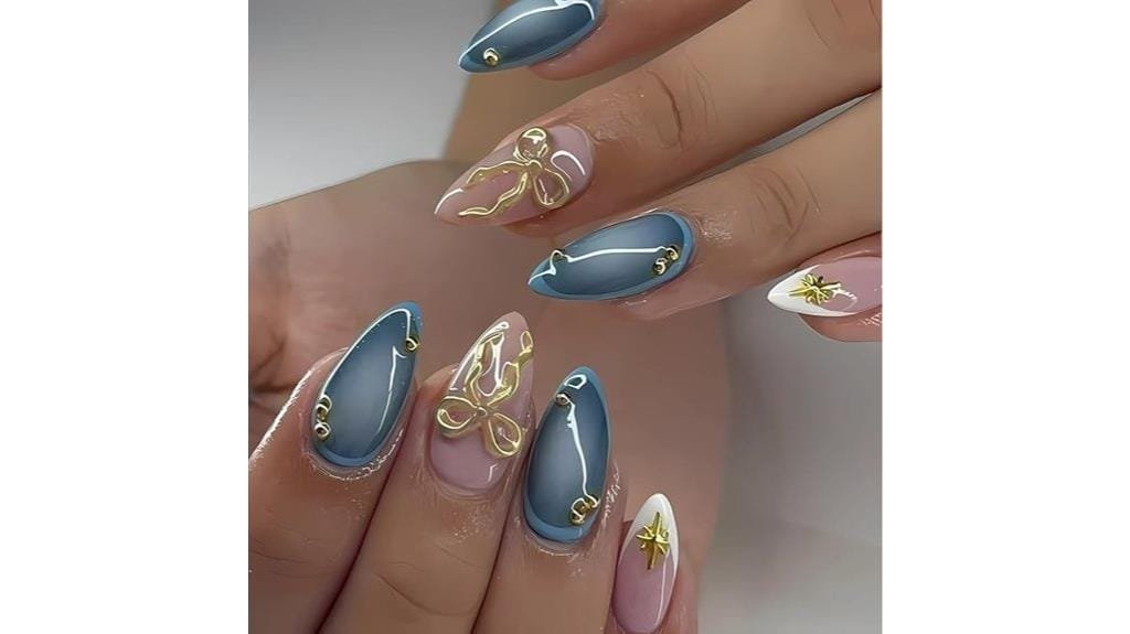 gold star design nails