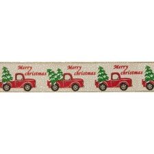 Green and Red Vintage Trucks with Christmas Trees Wired Craft Ribbon 2.5" x 16