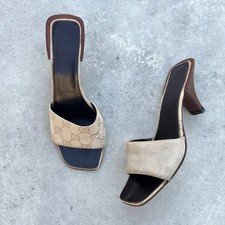 Gucci | Authentic Vintage GG Monogram Creme Champagne Beige Canvas Mules (35)