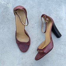 Gucci | Authentic Vintage Purple Red Leather Ankle Strap Stitching Heels (37.5)