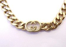 GUCCI Interlocking G Choker Necklace Gold Toned Chain Charm GG vintage Design