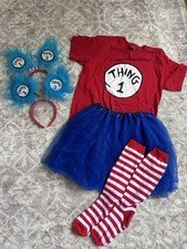 Halloween Costume Dr Seuss Thing 1 2 Shirt Headband Tulle Skirt 10-12