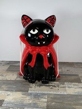 Halloween Vampire Black Cat Ceramic Cookie Jar- Large 12” T 9”