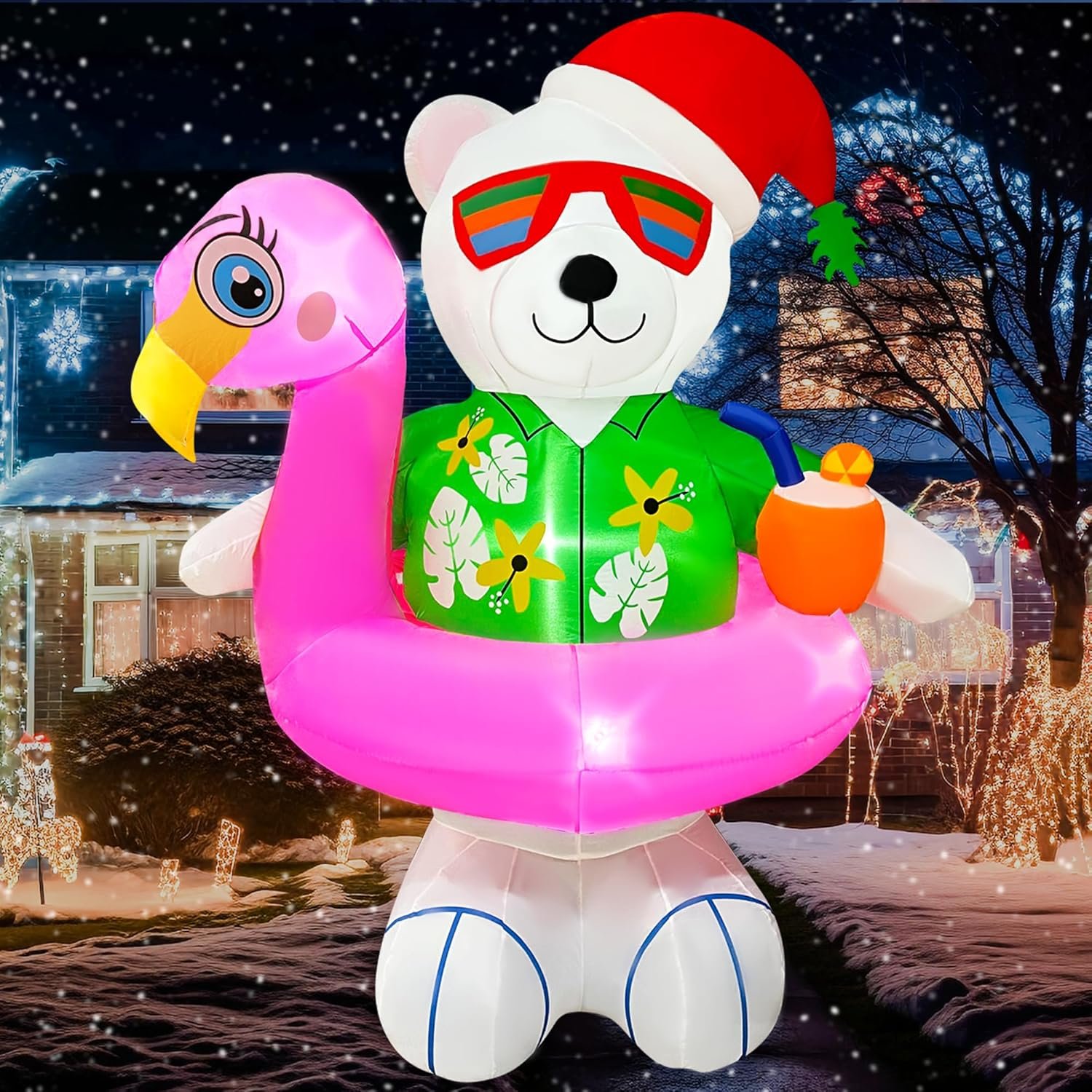 Hawaiian Polar Bear Christmas Inflatable Decor