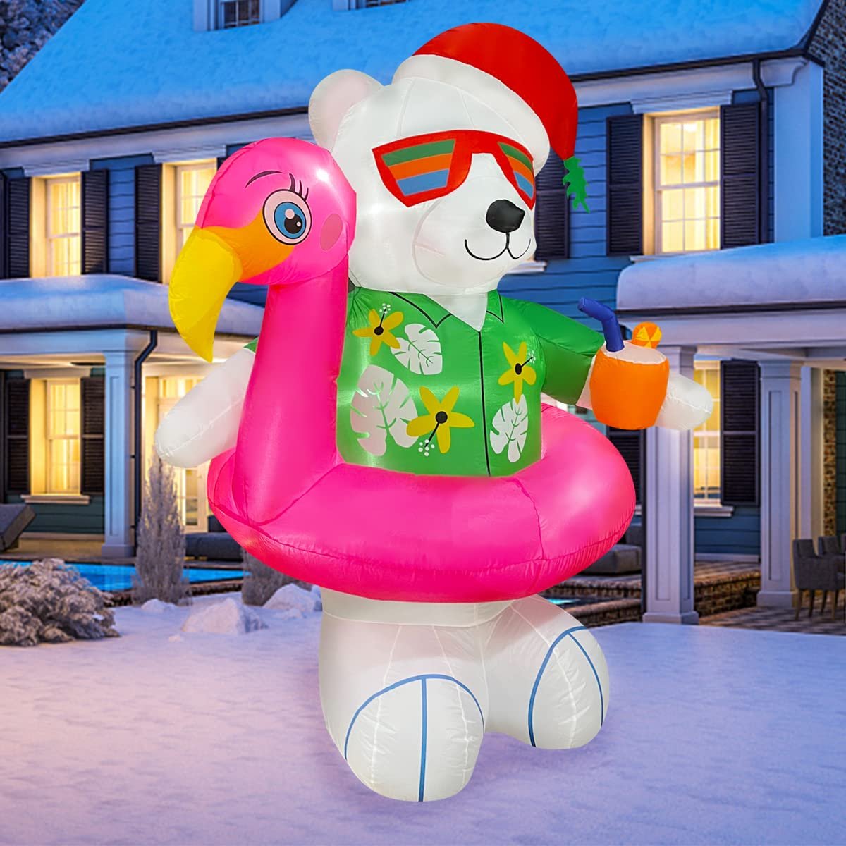 Hawaiian Polar Bear Christmas Inflatable Decor