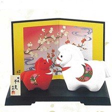 Japanese Year 2026 Year of the Horse Red White Zodiac figurine Pottery Ornament