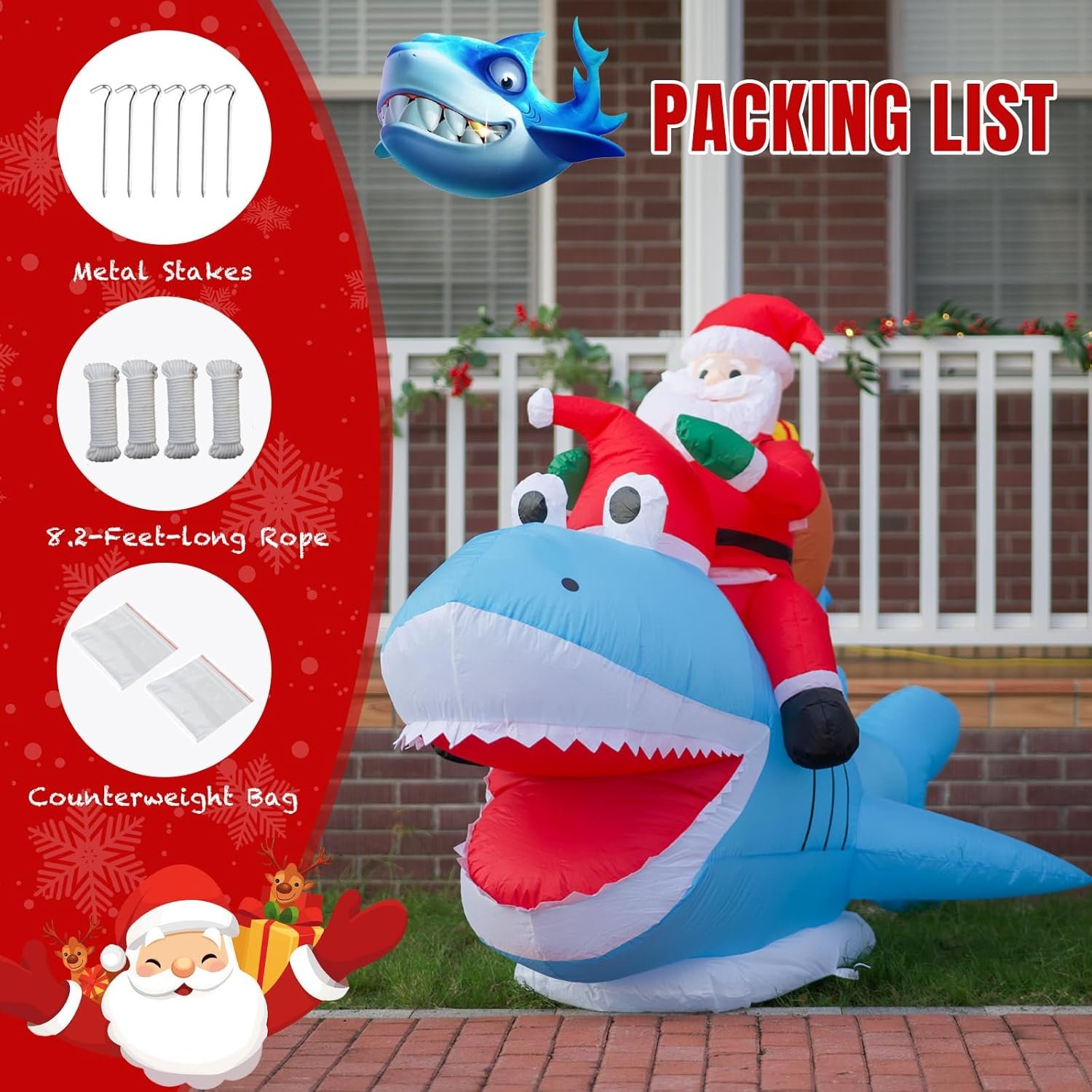 JOYHALO 8.8FT Santa Riding Shark Inflatable