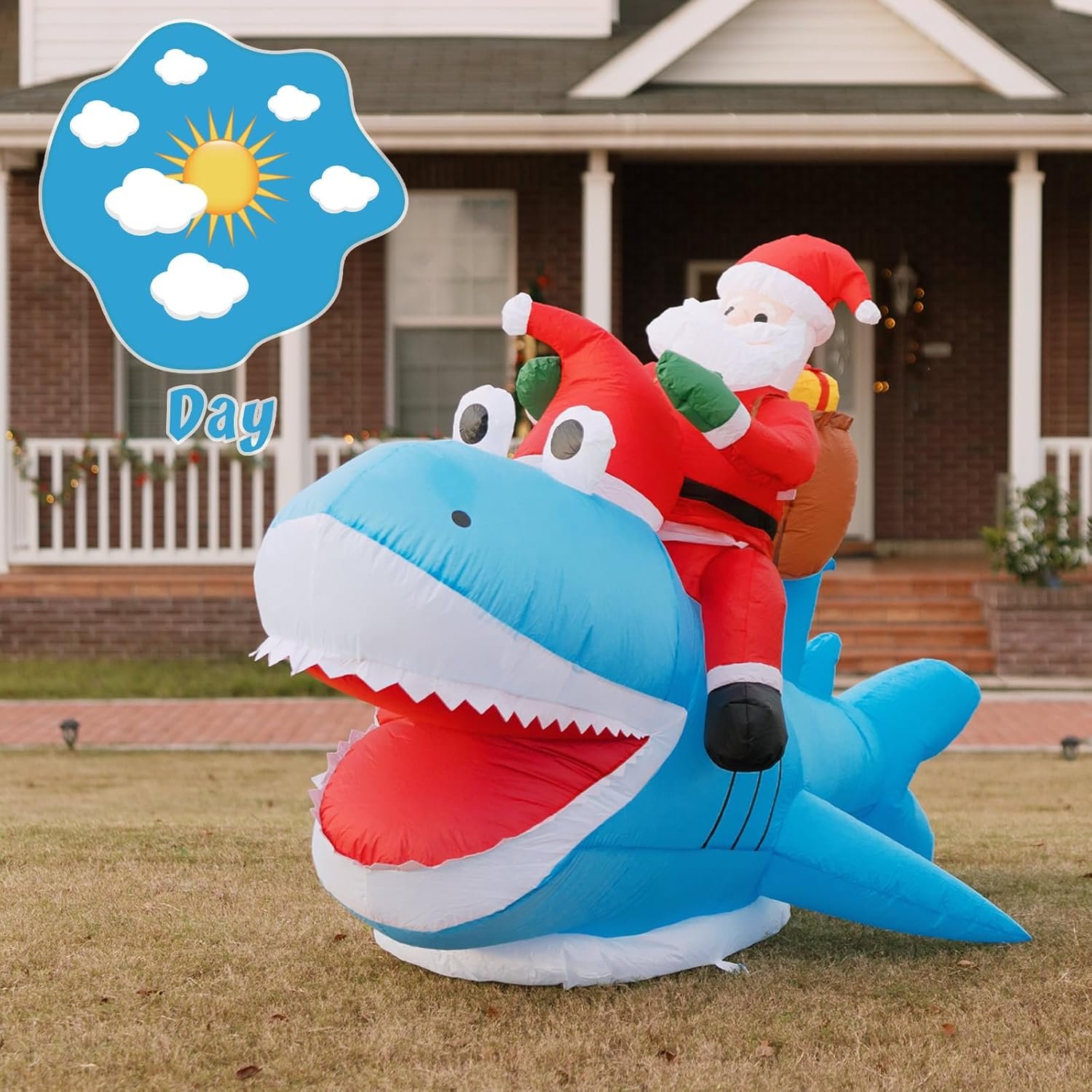 JOYHALO 8.8FT Santa Riding Shark Inflatable