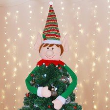 Juegoal Christmas Elf Tree Topper, Large Plush Elves Treetop Hugger with Red Gre