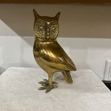 Large Vintage MCM Brass Standing Owl 8.5 inches Tall 1970s Rustic Home Decor