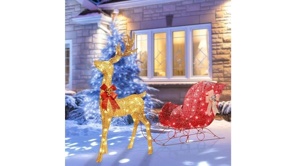 lighted reindeer sleigh set