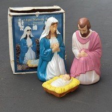 Lighted Blow Mold Mary Joseph Jesus Nativity Set General Foam Vintage Christmas