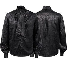 Men Pleated Shirt Medieval Clothing Steampunk Victorian Top Formal Dress Shirt L