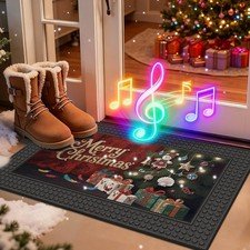 Merry Christmas Doormat with Lights & Music, 17x30 Funny Xmas Door Mat for In...
