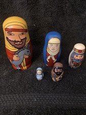 Nesting Dolls Nativity Set Christmas Jesus Mary Joseph Wise Men Hand Painted 5"
