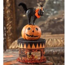 New Bethany Lowe Party Cat On Box Black Cat Pumpkin Jack O Lantern Halloween