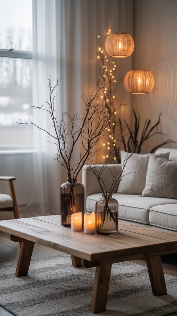 organic centerpiece with candles