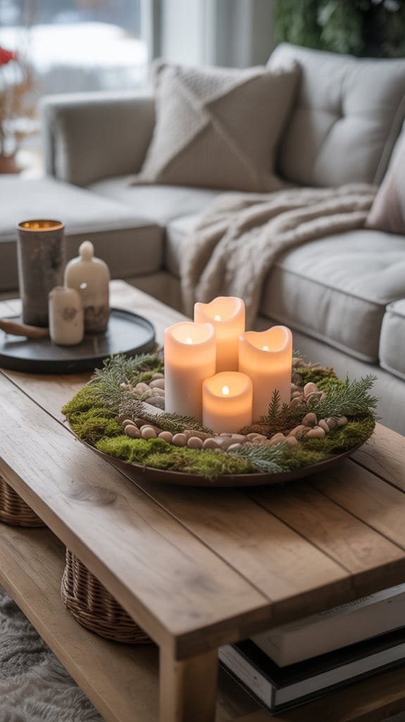 organic centerpiece with candles