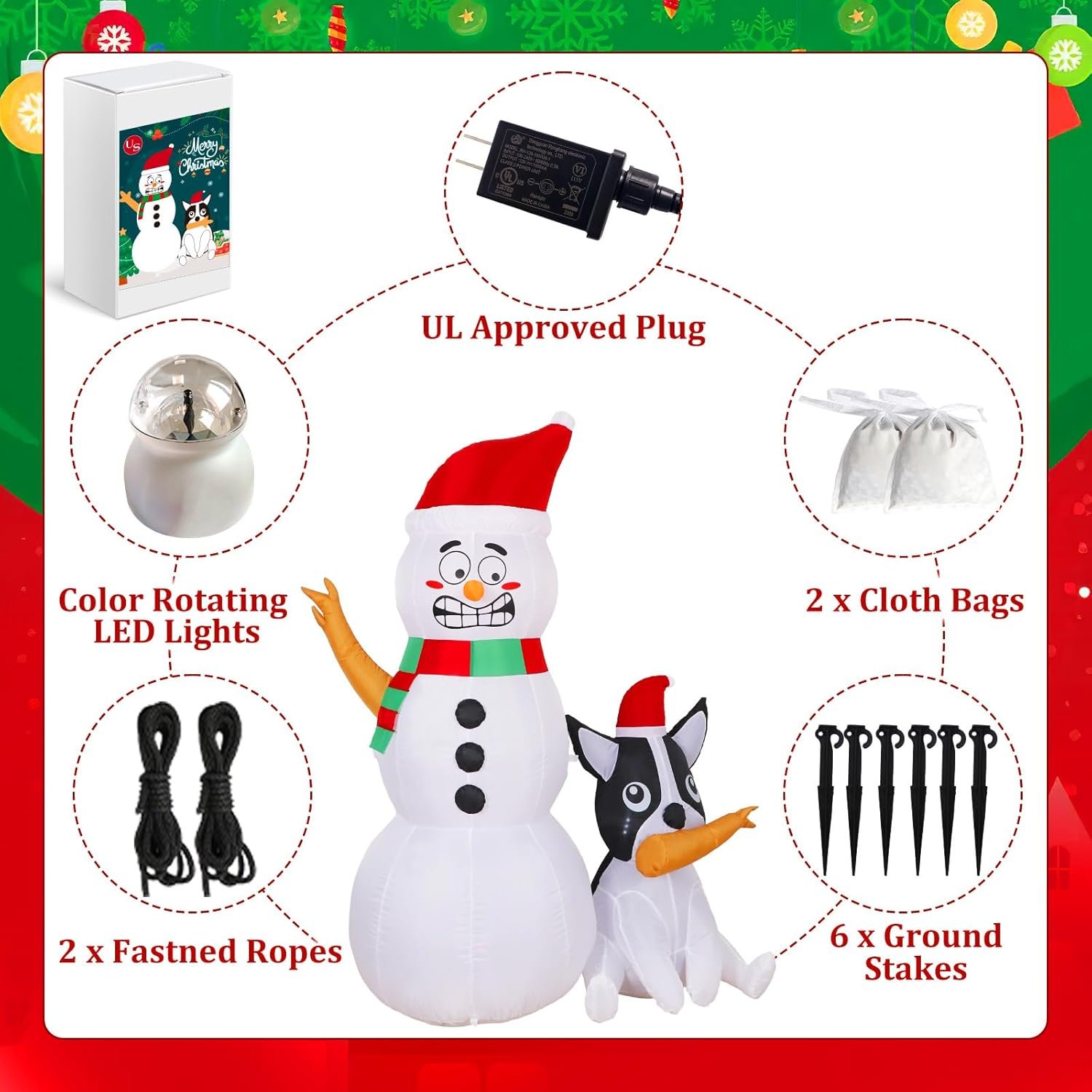 OurWarm 6FT Inflatable Christmas Snowman & Dog