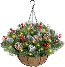 Outdoor Christmas Porch Decorations, Christmas Hanging Baskets with Lights for O