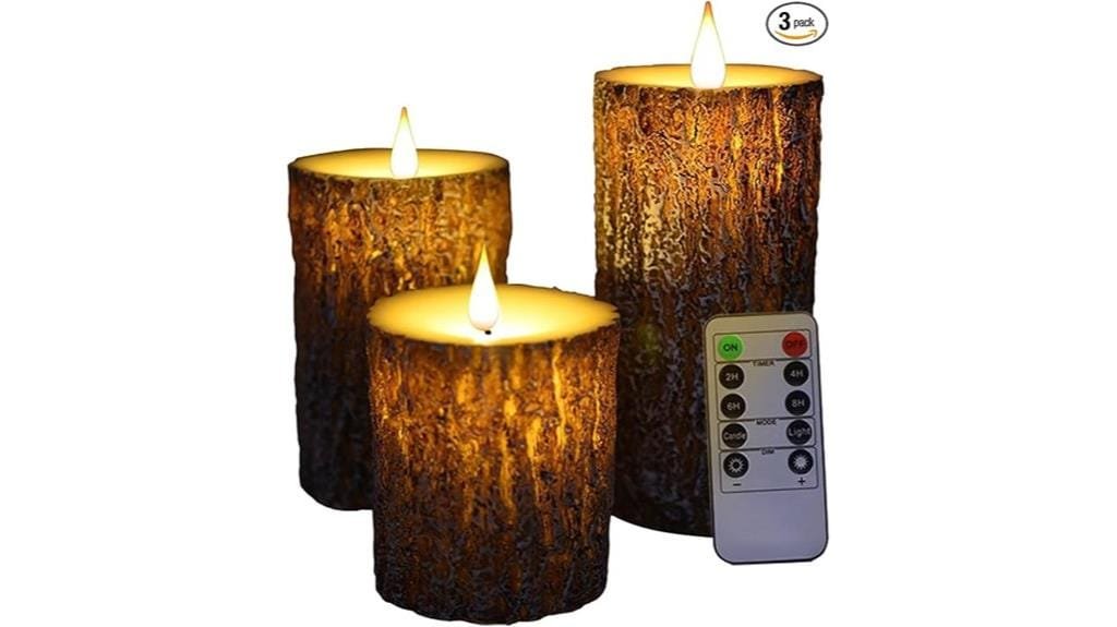 pine bark flameless candle set