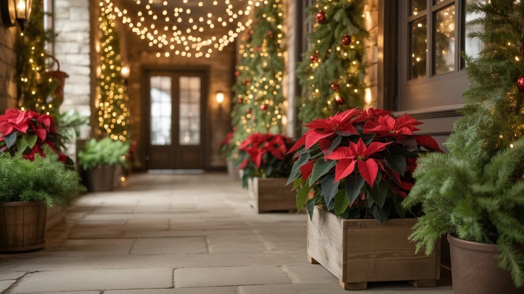poinsettias and evergreen decor