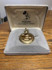 Pulsar Quartz Pocket Watch Disney Mickey Mouse Gold Plated Metal