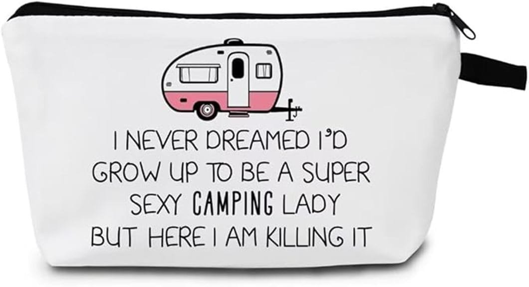 quirky camping themed makeup pouch