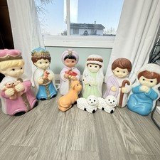 Rare Vtg Empire Blow Mold Child Nativity Set 10 Piece No Lights Mini Figures USA