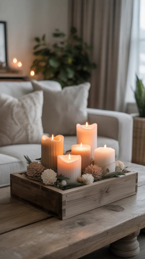 rustic candle display arrangement
