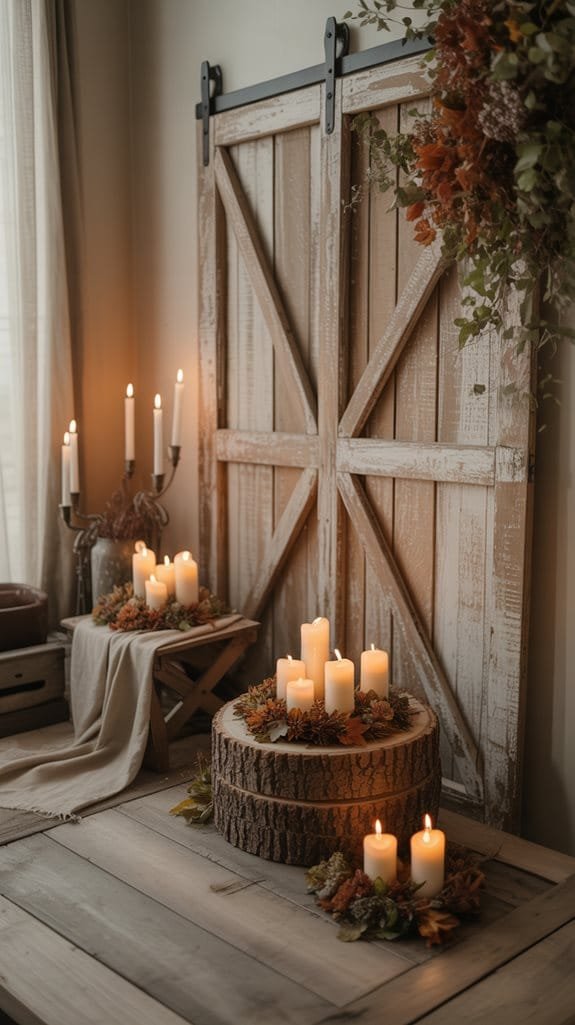 rustic candle display installation