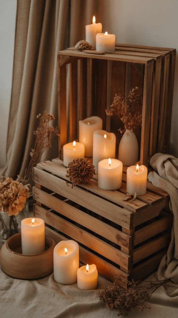 rustic crate candle display