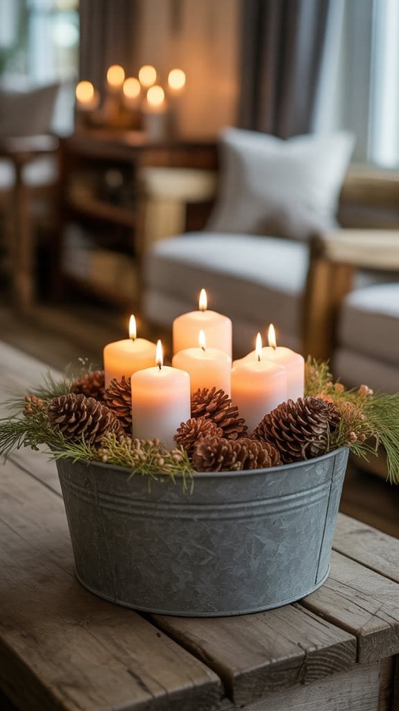 rustic galvanized centerpiece arrangement