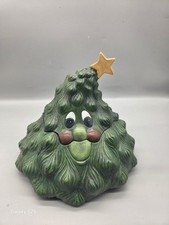 SCIO 1995 Christmas Tree Cookie Jar – Vintage Ceramic Jar with Star Lid & Face