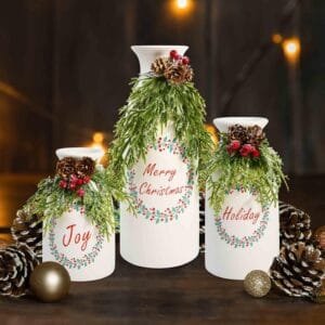 Set of 3 Christmas Ceramic Vases