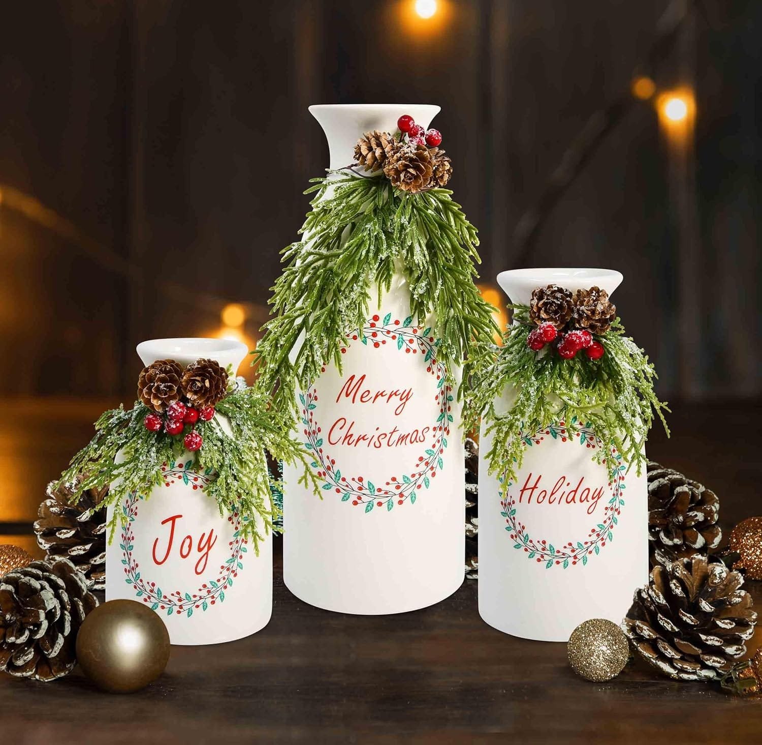 Set of 3 Christmas Ceramic Vases