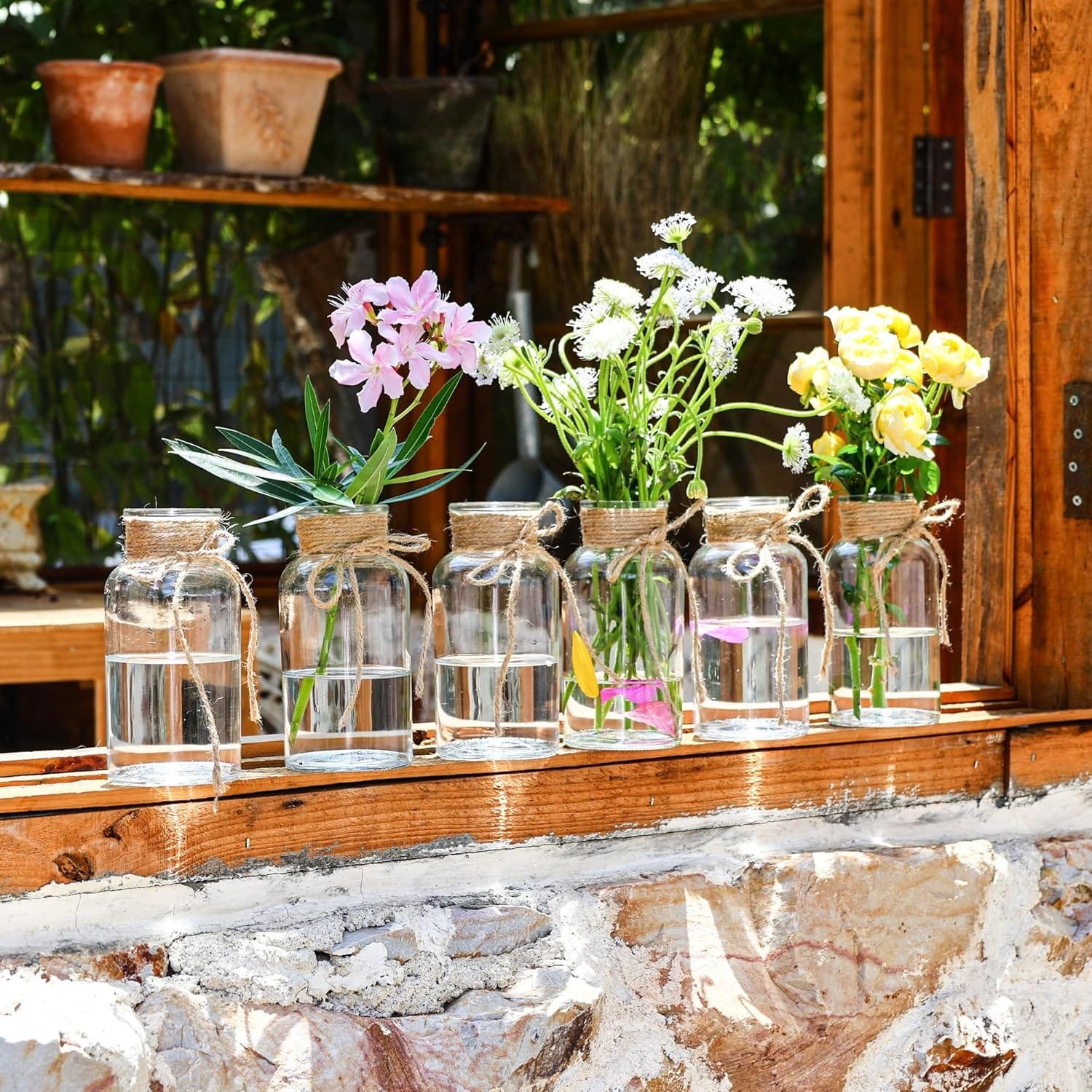 Set of 6 Vintage Clear Glass Vases