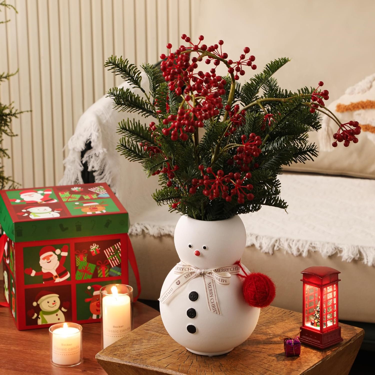Snowman Ceramic Christmas Vase Decor
