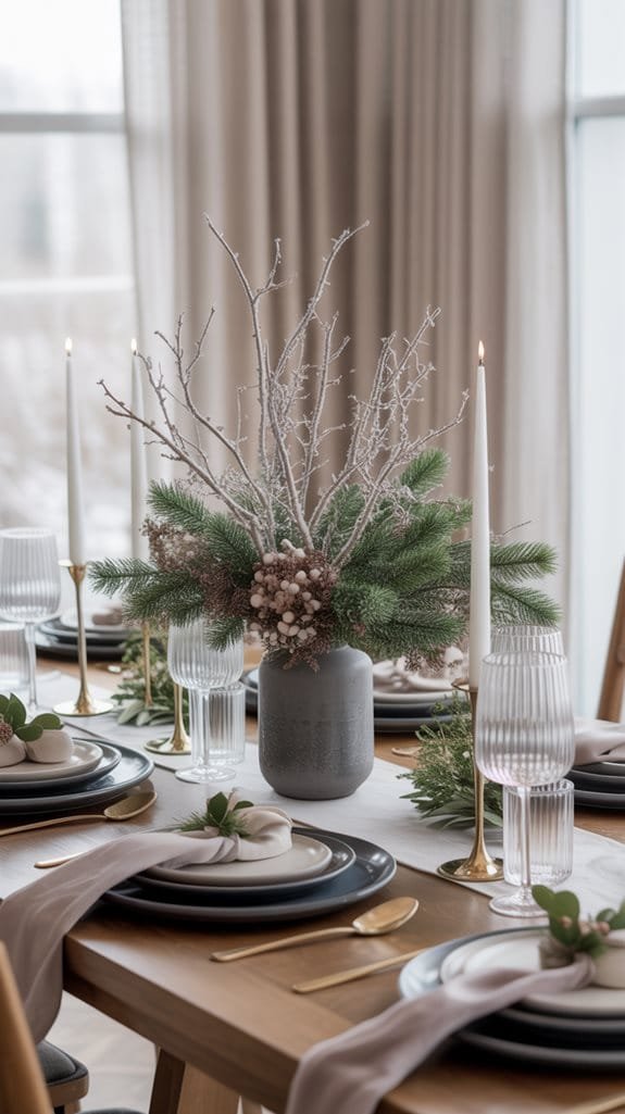 textural winter centerpiece design