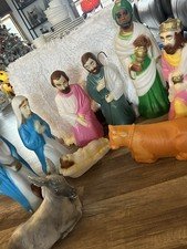 Vintage 9 Piece Empire Nativity Blow Mold Set Christmas Small Needs Light