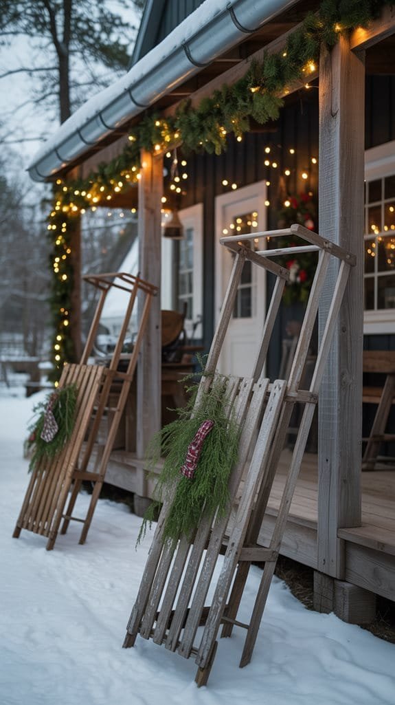 vintage sleds and wood accents