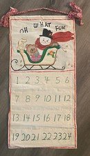 Vintage Advent Calendar Hand Painted Hanging Snowman Sleigh 1992 Excellent