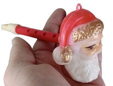 Vintage Blow Mold Santa Claus Head Christmas Toy Flute Pipe Whistle RARE