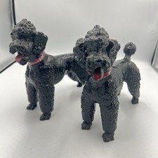 Vintage Breyer Black Poodle Dog Figurines Pair 8" Glossy Red Collar 1960s