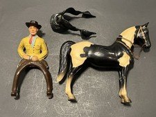 Vintage Breyer Black & White Pinto Horse with Saddle And Cowboy Yellowstone Park