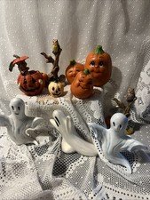 VINTAGE CERAMIC MINI HALLOWEEN PUMPKINS GHOST OWLS TREES LOT