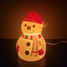 Vintage Ceramic Snowman Lamp With Red Hat And Scarf 6INCHES Tall MIC