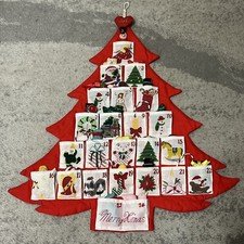 Vintage Christmas Tree Stitched Advent Calendar With Pockets & Fabric Ornaments